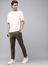 Men's Olive Cotton Caribbean Slim Fit Solid 5 Pocket Cross Pocket Trouser